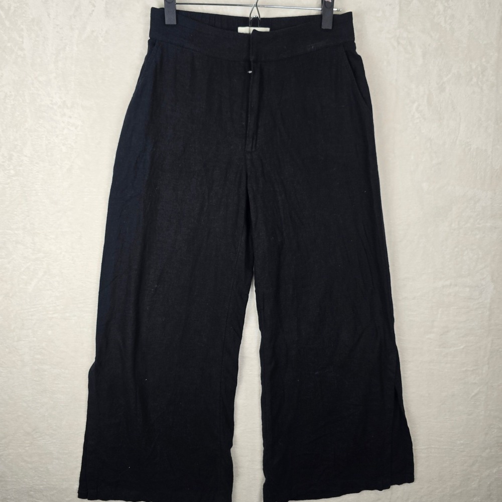 Abercrombie & Fitch Black Linen Blend Wide Leg Side Slit Pants Small Regular